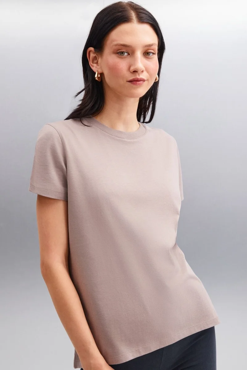 GRIMELANGE Samantha Women's Comfort Fit 100% Organic Cotton Basic Knitted Mink T-shirt