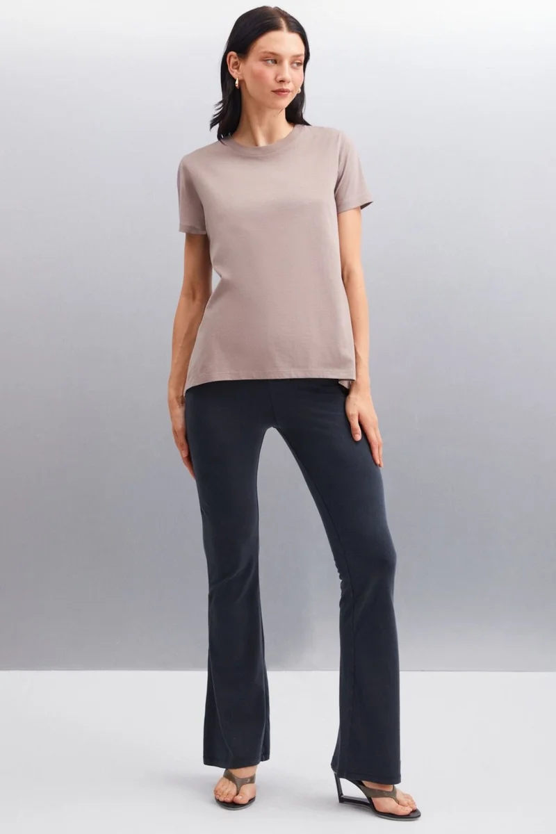GRIMELANGE Samantha Women's Comfort Fit 100% Organic Cotton Basic Knitted Mink T-shirt