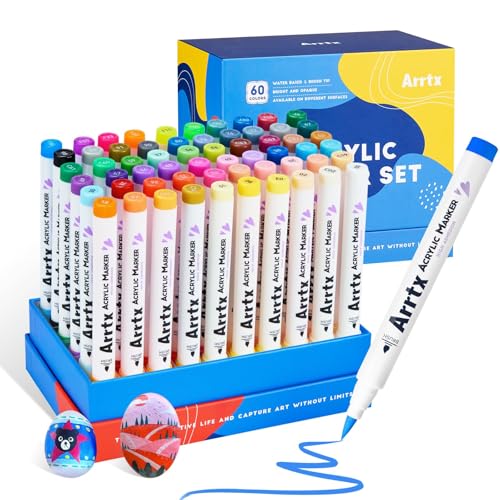 Arrtx Markers Paint Pens 60 Colors Acrylic Paint Pens Brush Tip for Wood Canvas Stone Rock Painting Ceramic Surfaces DIY Crafts Making Art Supplieswith Neon Metallic Regular Color - Image 1