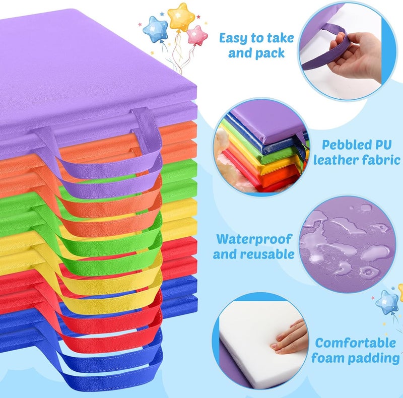 Suzile 12 Pcs 12'' Square Floor Cushions for Kids Classroom Flexible Floor Seating Elementary with Handles Classroom Carpet Cushions for Adults Toddlers Daycare Preschool School(Bright Color) - Image 3