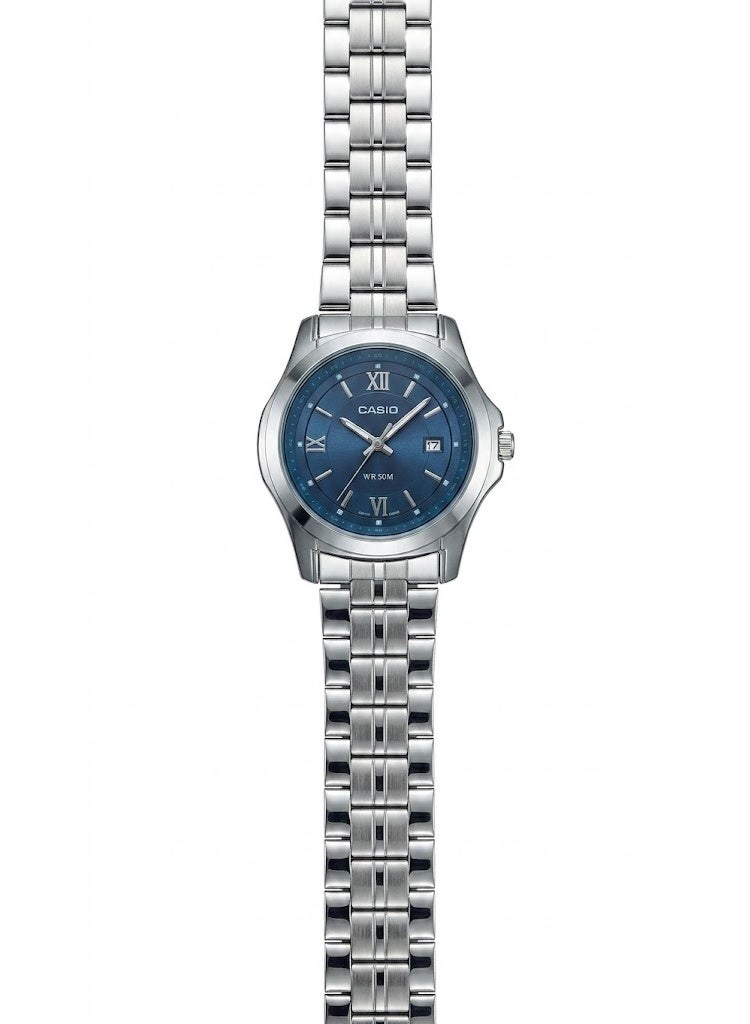 Casio Classic Analog Watch, Stainless Steel Bracelet, Blue Roman Numeral Dial - Image 1