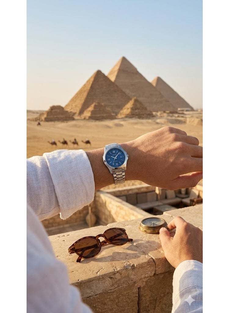 Casio Classic Analog Watch, Stainless Steel Bracelet, Blue Roman Numeral Dial - Image 2