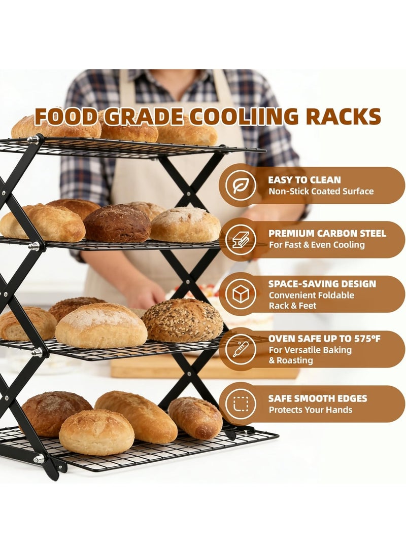 Bukela 3 Tier Collapsible Cooling Rack with Adjustable 6 Setting Design stackable wire rack for baking sheet for Cookies Baking Gifts for Women (Black, 3-Tier) - Image 4