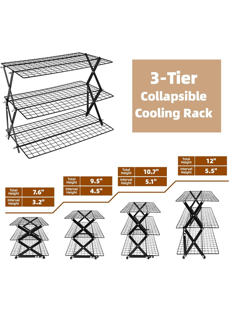 Bukela 3 Tier Collapsible Cooling Rack with Adjustable 6 Setting Design stackable wire rack for baking sheet for Cookies Baking Gifts for Women (Black, 3-Tier) - Image 5