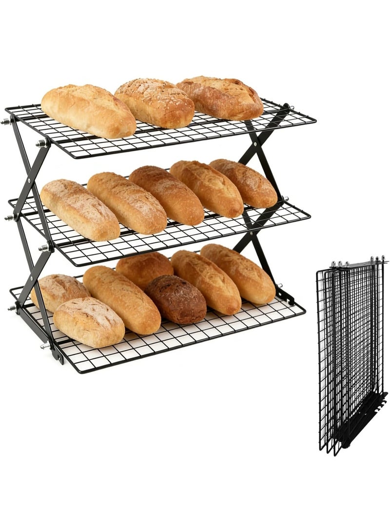Bukela 3 Tier Collapsible Cooling Rack with Adjustable 6 Setting Design stackable wire rack for baking sheet for Cookies Baking Gifts for Women (Black, 3-Tier) - Image 1