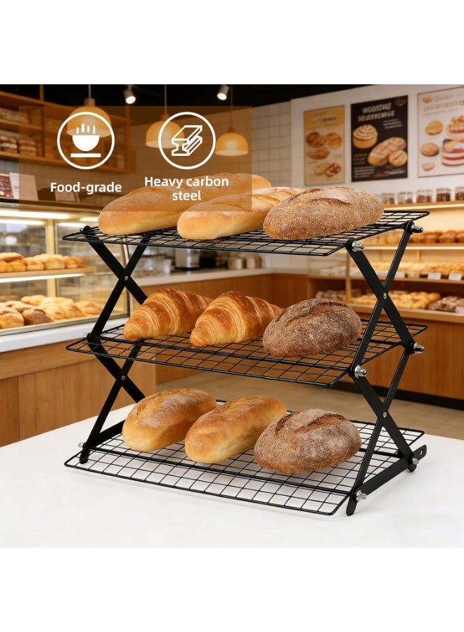 Bukela 3 Tier Collapsible Cooling Rack with Adjustable 6 Setting Design stackable wire rack for baking sheet for Cookies Baking Gifts for Women (Black, 3-Tier) - Image 2