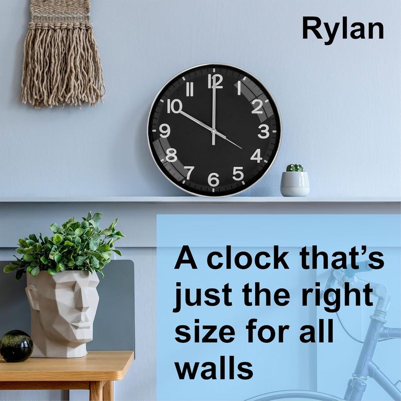 TEKCOOL Digital Wall Clock 12" Silent Quartz Decorative Latest Non-Ticking Classic Clock Battery Operated Round Easy to Read for Room/Home/Kitchen/Bedroom/Office/School (Black Silver). - Image 2