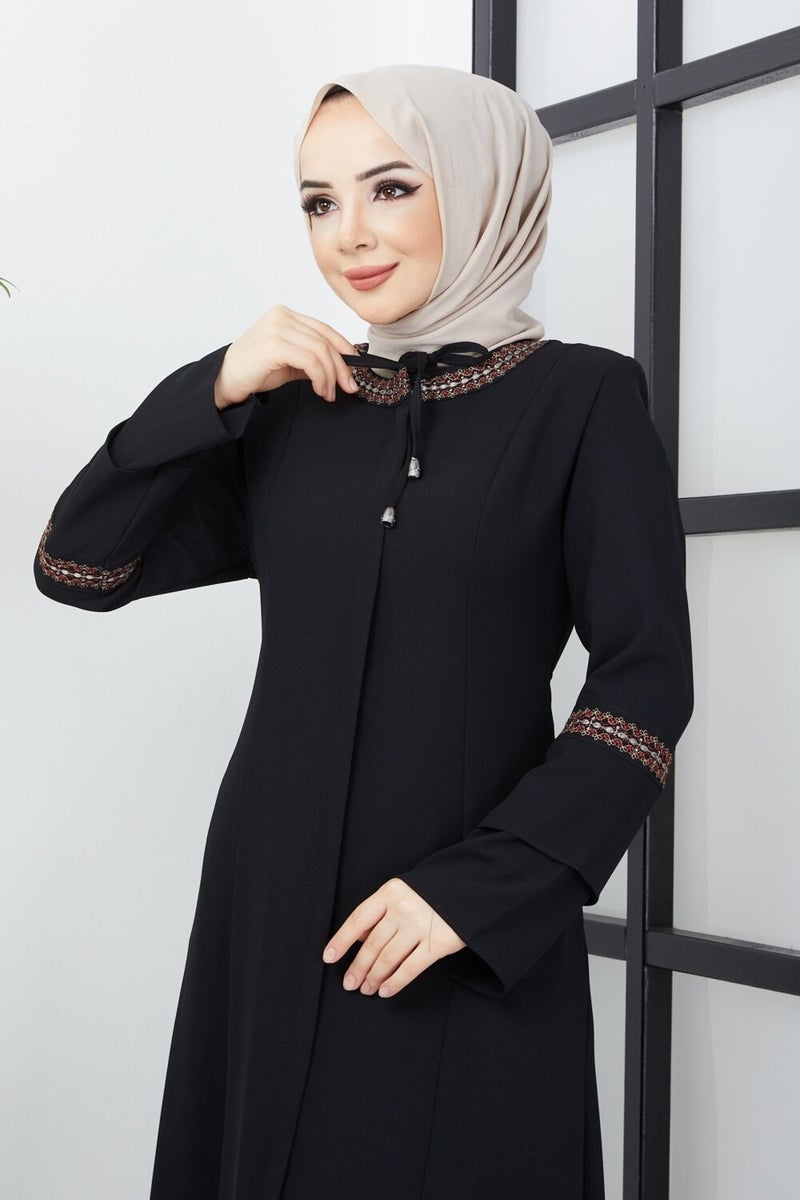 Hafsa Mina Plus Size Embroidered Detailed Black Abaya10  - Image 1