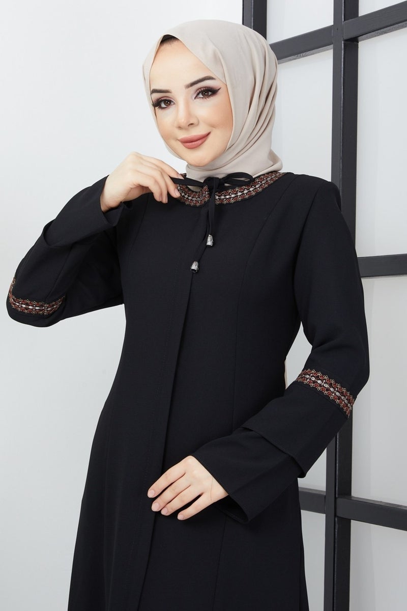 Hafsa Mina Plus Size Embroidered Detailed Black Abaya10  - Image 5