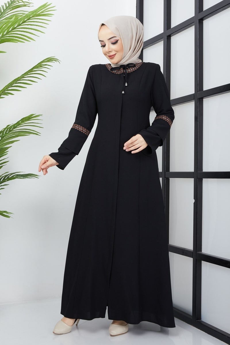 Hafsa Mina Plus Size Embroidered Detailed Black Abaya10  - Image 2