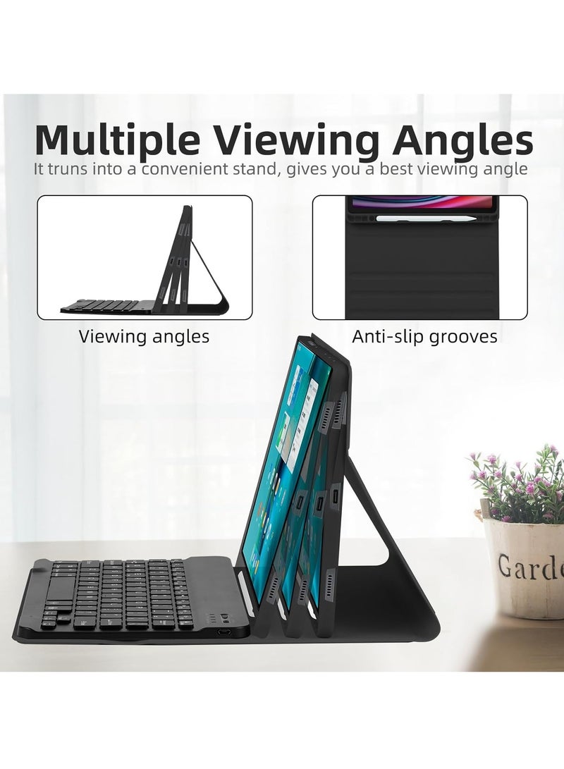 حافظة مع لوحة مفاتيح لجهاز Samsung Galaxy Tab S7 S8 S9 S9FE مقاس 11 بوصة، حافظة مغناطيسية بلوحة مفاتيح قابلة للفصل بإضاءة خلفية بألوان قوس قزح 7 مع فتحة قلم لجهاز Samsung Tablet S7 S8 S9 S9FE - أسود - Image 4