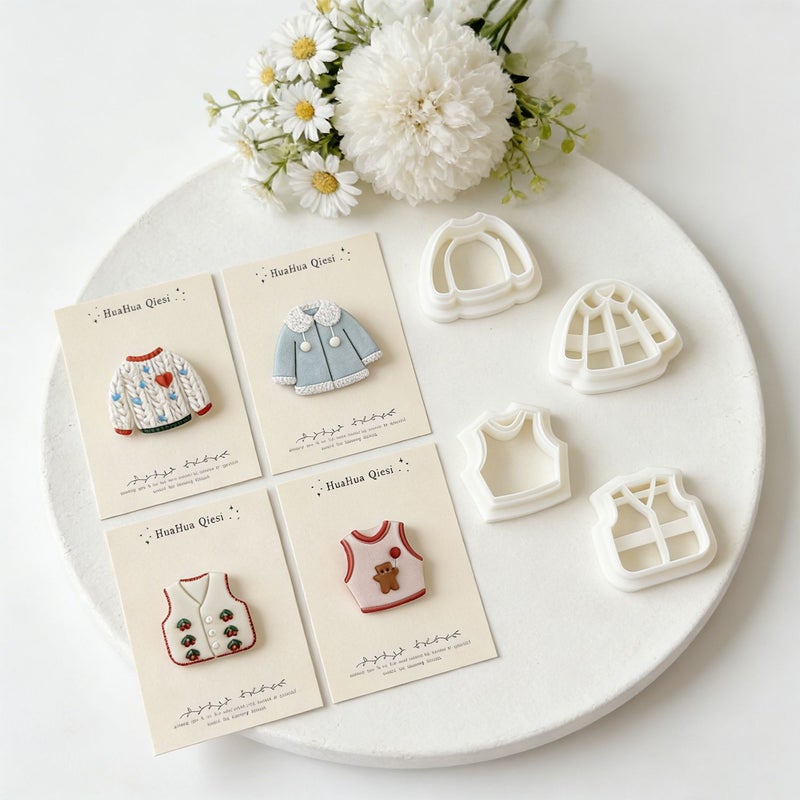 4 Pieces Spring Theme Polymer Clay Earring Making Kit Vest Coat And Outfit Shape Cutters DIY Jewelry Crafting Tools With Precise Edges Compatible With Polymer Clay Fimo Sculpey - Image 4