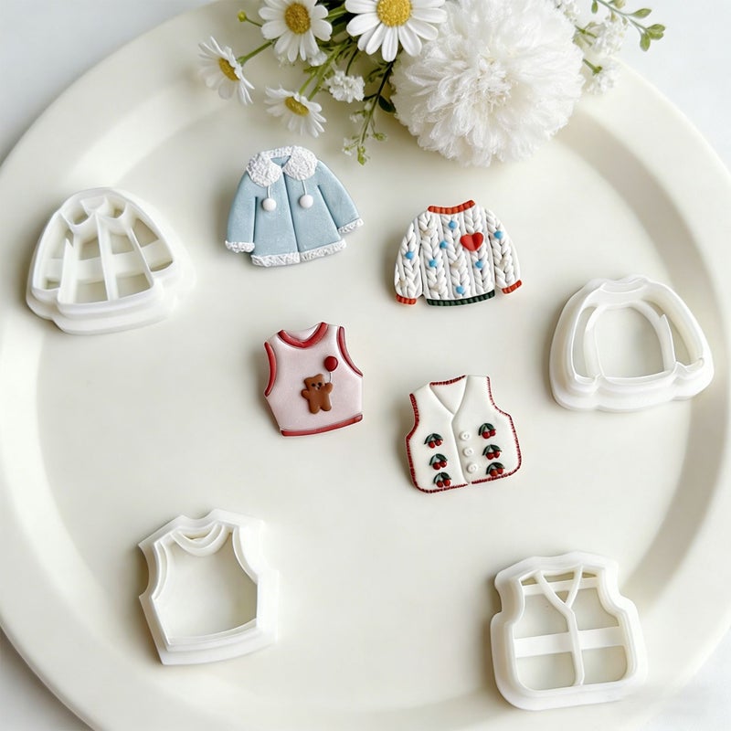 4 Pieces Spring Theme Polymer Clay Earring Making Kit Vest Coat And Outfit Shape Cutters DIY Jewelry Crafting Tools With Precise Edges Compatible With Polymer Clay Fimo Sculpey - Image 5