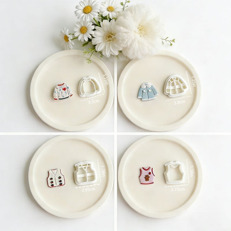 4 Pieces Spring Theme Polymer Clay Earring Making Kit Vest Coat And Outfit Shape Cutters DIY Jewelry Crafting Tools With Precise Edges Compatible With Polymer Clay Fimo Sculpey - Image 2