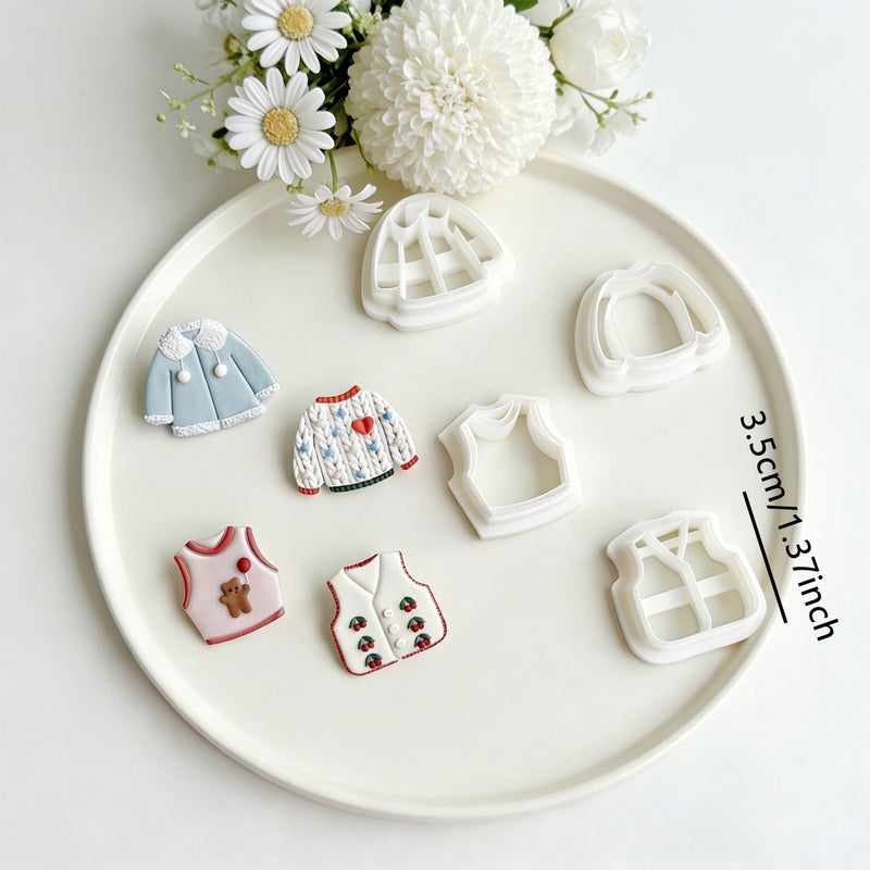 4 Pieces Spring Theme Polymer Clay Earring Making Kit Vest Coat And Outfit Shape Cutters DIY Jewelry Crafting Tools With Precise Edges Compatible With Polymer Clay Fimo Sculpey - Image 1