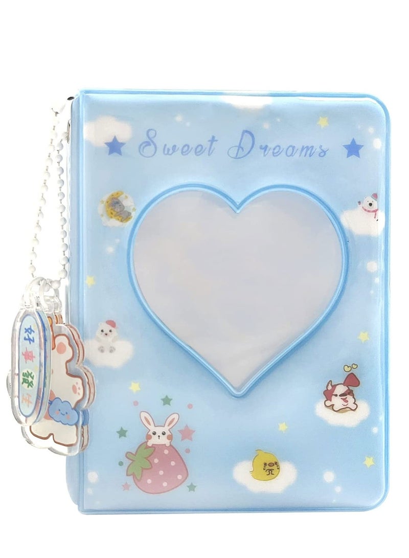 3-Inch Mini Heart-Shaped Photo Album with 40 Pockets - Kpop Card Holder for Photos, IDs & Business Cards - Blue  - Image 1