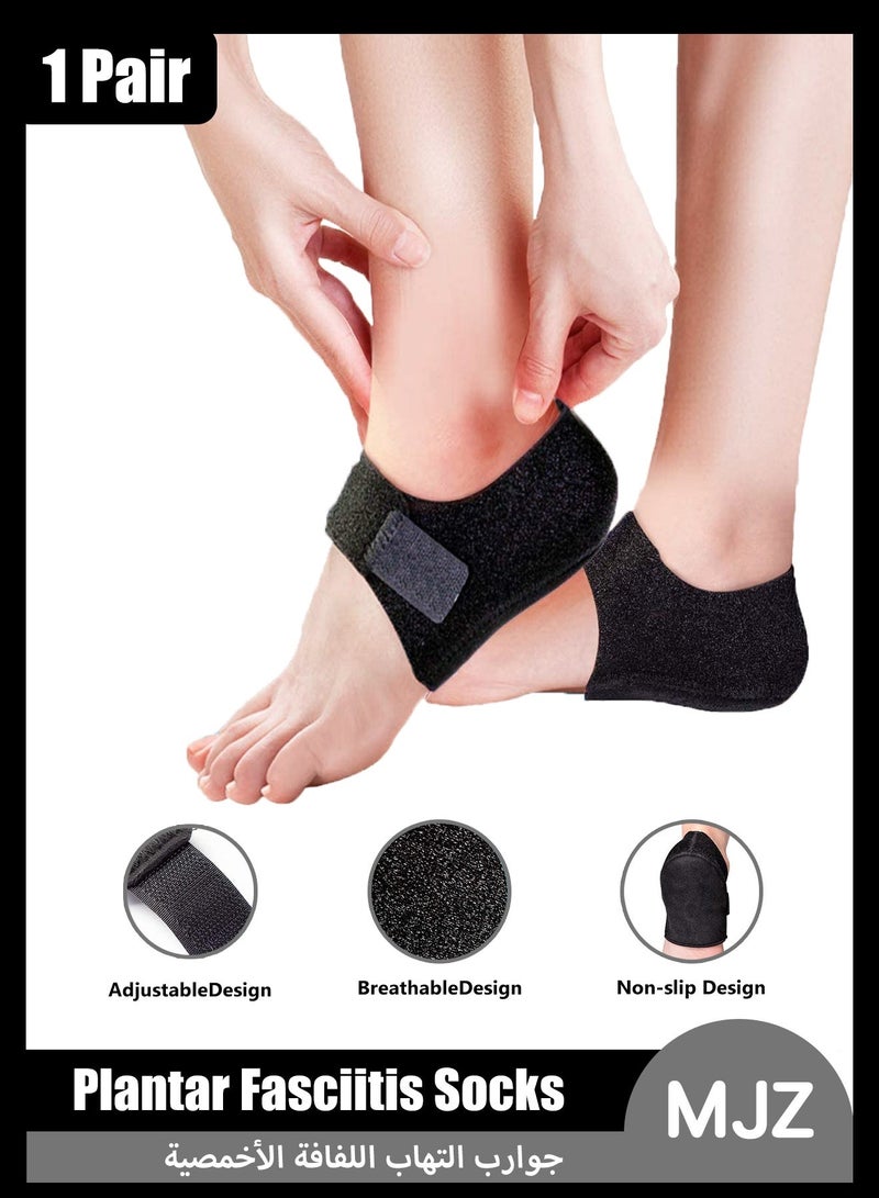 MJZ 1Pair Plantar Fasciitis Socks with Arch Support, Foot Care Compression Sleeve, Heel Protector Socks, Arch Support Insole Better Than Night Splint, Eases Swelling & Heel Spurs, Ankle Brace Support, Flat Feet Pain Relieve Sleeves Insoles Pads Black - Image 1