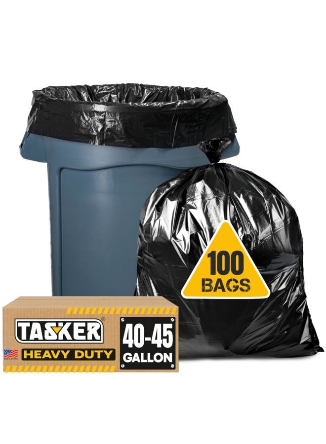 tasker 44-45 Gallon Trash Bags, (Value 100 Bags w/Ties) Extra Large Trash Bags 45 Gallon - 44 Gallon - 39 Gallon - 40 Gallon - 42 Gallon - Large Black Garbage Bags Heavy Duty - Image 1
