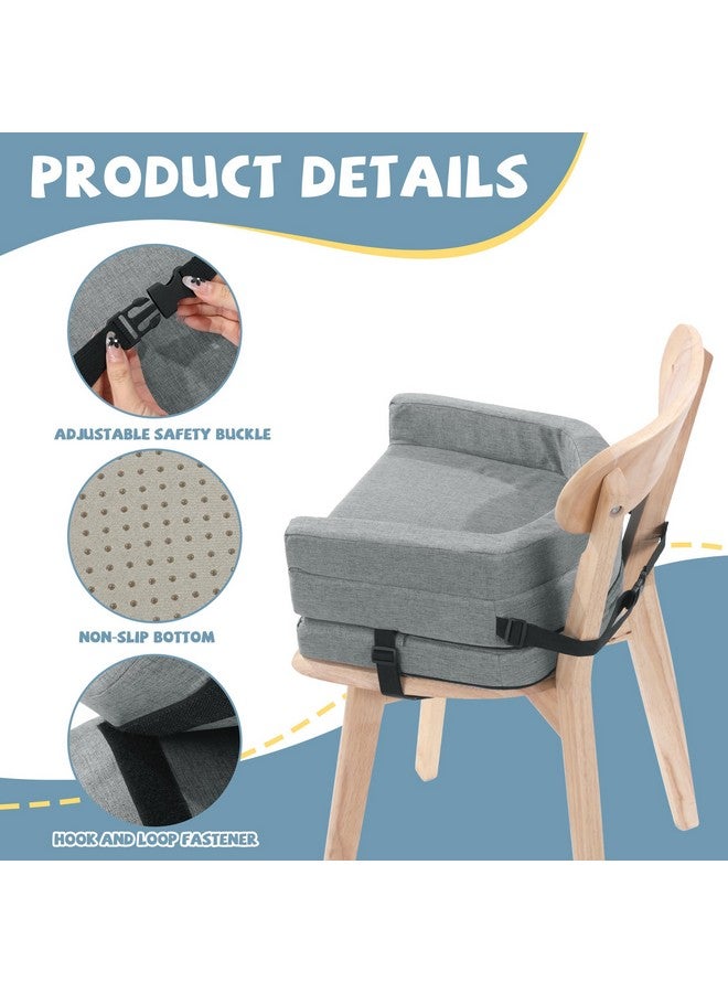 ROYALAY Toddler Booster Seat for Dining Table, Adjustable Height Booster Seat Pad for Kids Chair, 5.3inch Portable Booster Cushion with Straps, Travel Booster Seats for Baby Child Boys Girls(Grey) - Image 3
