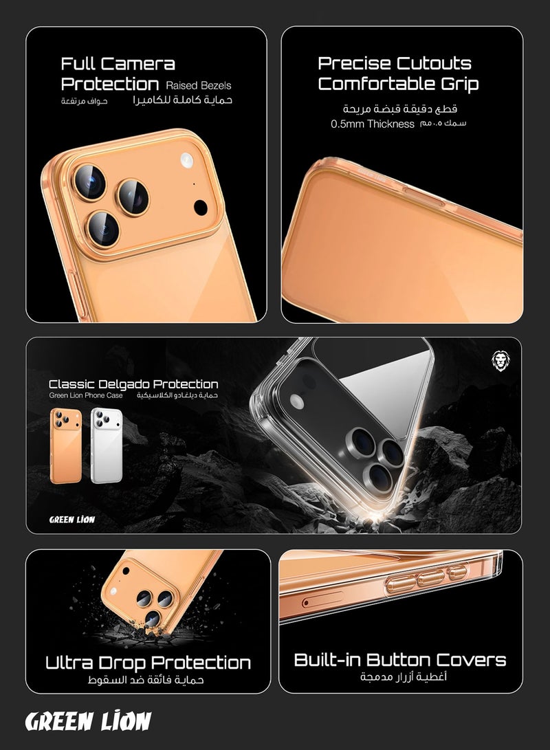 GREEN LION iPhone 17 Pro max Delgado PC Case/ Waterproof/ Strong and handy/ lightweight /Anti Fingerprint/ HD Clarity - Orange - Image 2