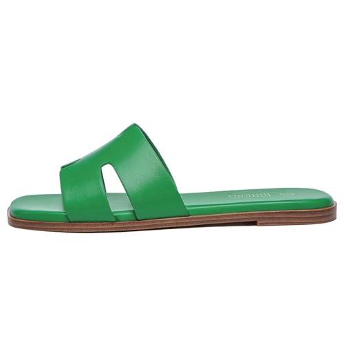 Rihero Women's Dressy Slides Sandals Comfortable Slip On Square Toe Flat Green Sandals Size 7.5 - Image 2