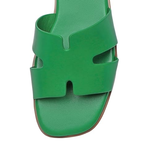 Rihero Women's Dressy Slides Sandals Comfortable Slip On Square Toe Flat Green Sandals Size 7.5 - Image 5