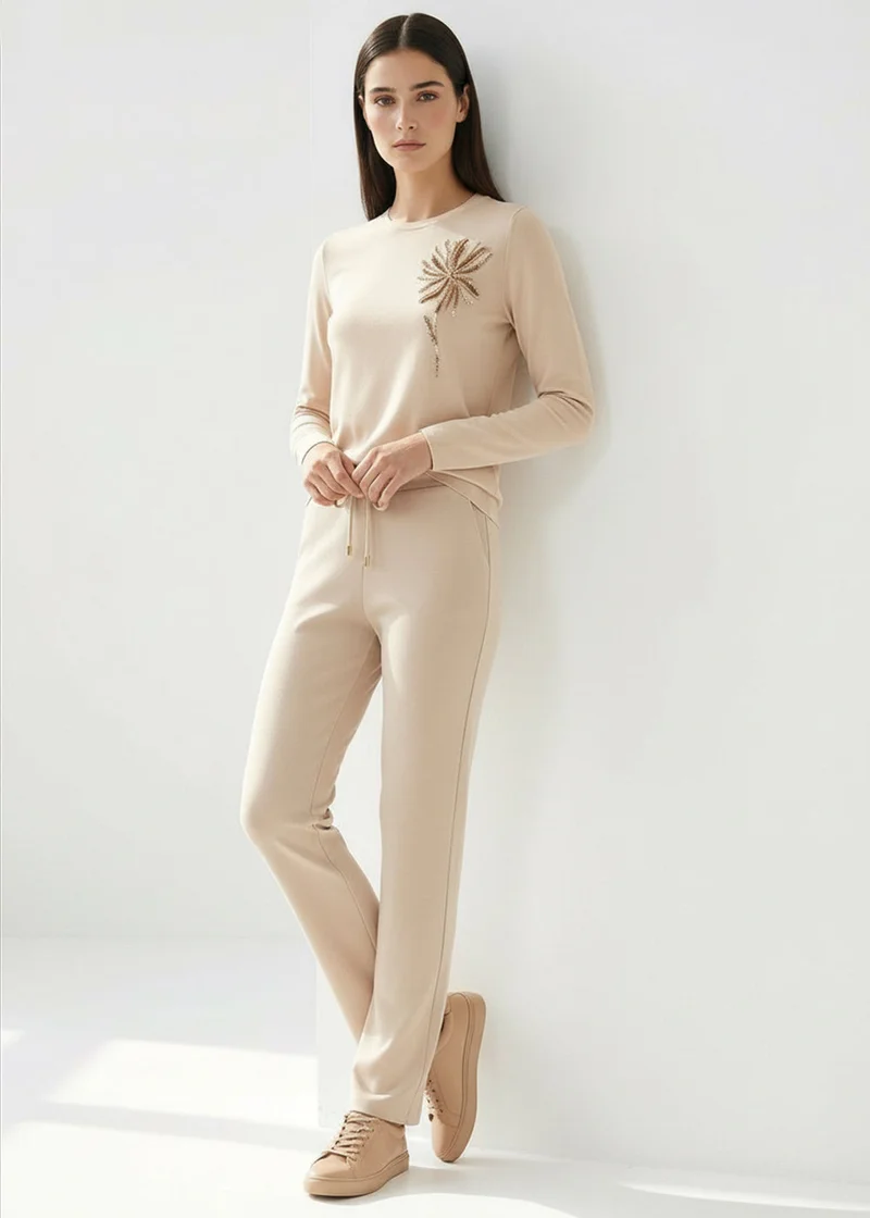 Exquise Cream Regular Knitted Trousers with Laces