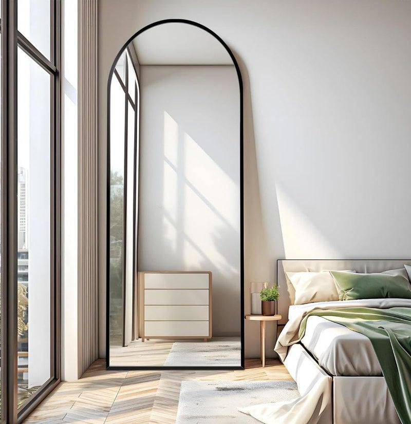 LION HOME Full Length Mirror 170 x 60 cm - Black Frame Slanted Mirror for Wall, Floor, Bedroom, Corridor or Home Gym - Shatterproof - Image 1