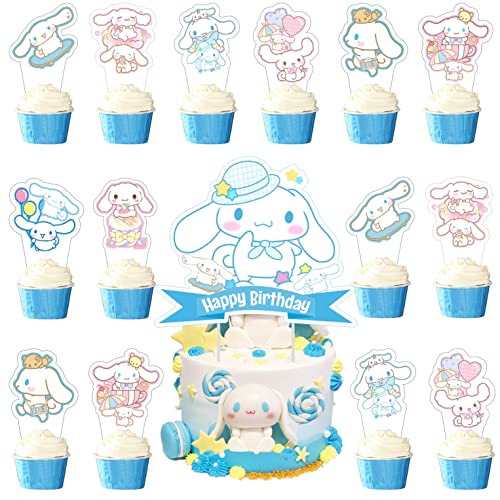 ARHAVI 25 Pcs Cinnamoroll Cake Topper and Cupcake Toppers Set, Cinnamoroll Birthday Party Supplies for Kawaii Themed Cake Decorations - Image 1