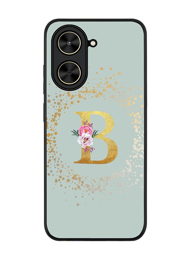 Stylizedd For Xiaomi Poco C71 / Redmi A5 4G Case,Slim fit Camera Protection, Shockproof Thin Phone cover  - Custom Monogram Floral - B  (Light Grey )