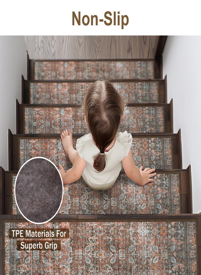 sarben Carpet Stair Treads Non Slip 15PCS, 8" X 30" Edging Stair Runner for Wooden Steps Indoor, Resistant Stair Rug with Reusable TPE Adhesive Backing, Residue Free Mat for Elders, Pets, Terracotta - Image 2