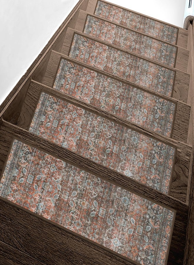 sarben Carpet Stair Treads Non Slip 15PCS, 8" X 30" Edging Stair Runner for Wooden Steps Indoor, Resistant Stair Rug with Reusable TPE Adhesive Backing, Residue Free Mat for Elders, Pets, Terracotta - Image 1