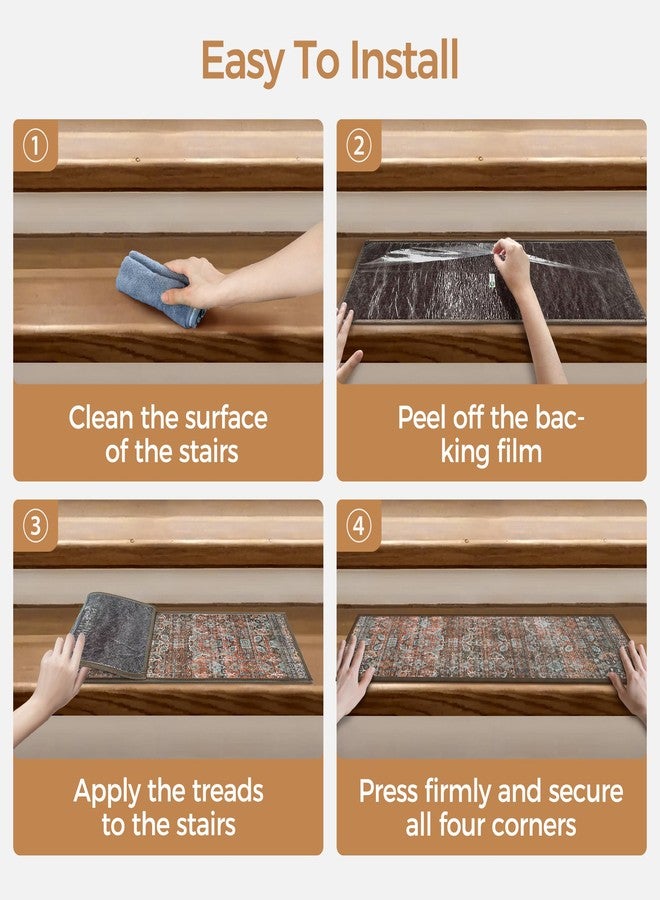 sarben Carpet Stair Treads Non Slip 15PCS, 8" X 30" Edging Stair Runner for Wooden Steps Indoor, Resistant Stair Rug with Reusable TPE Adhesive Backing, Residue Free Mat for Elders, Pets, Terracotta - Image 5