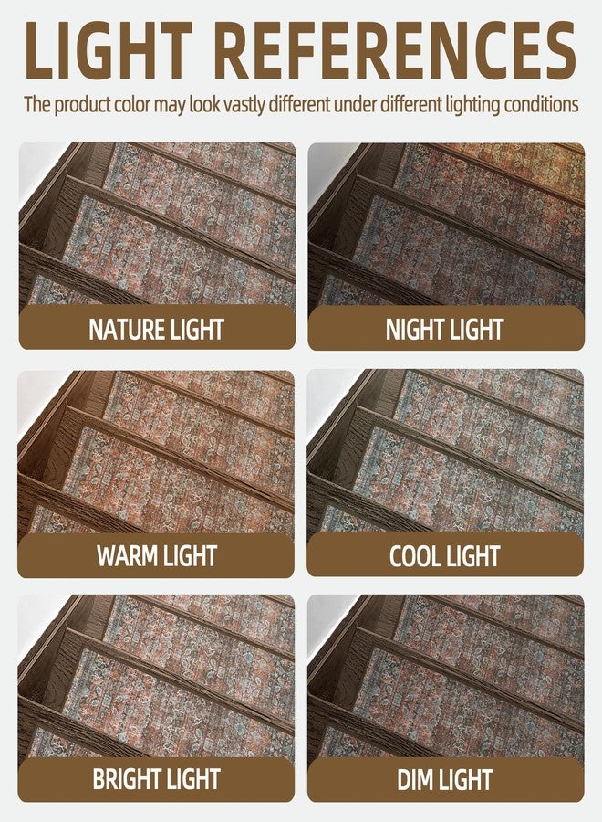sarben Carpet Stair Treads Non Slip 15PCS, 8" X 30" Edging Stair Runner for Wooden Steps Indoor, Resistant Stair Rug with Reusable TPE Adhesive Backing, Residue Free Mat for Elders, Pets, Terracotta - Image 4
