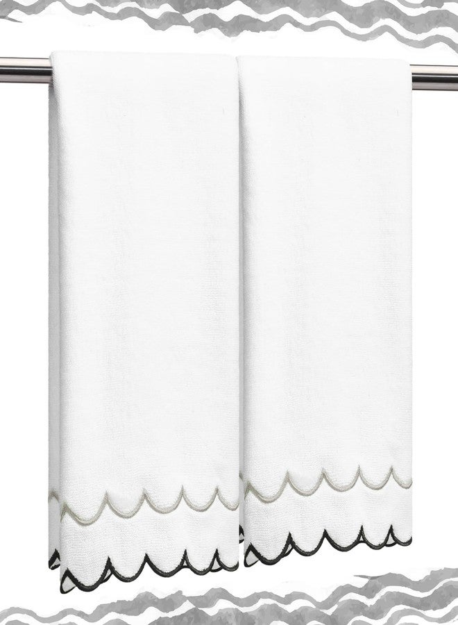 Hahafelt 2 Pcs Scalloped Hand Towels 100% Cotton Hand Towels for Bathroom 15.75 x 27.56 Inch 600 GSM Cute Soft Absorbent Embroidered for Hotel Spa Sport Yoga(Gray and Black,Classic) - Image 1