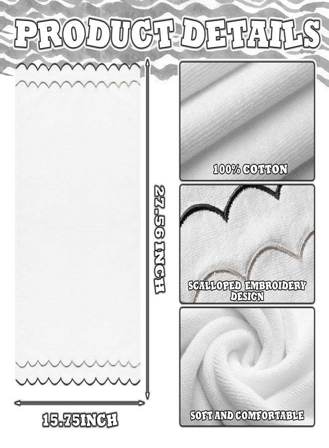 Hahafelt 2 Pcs Scalloped Hand Towels 100% Cotton Hand Towels for Bathroom 15.75 x 27.56 Inch 600 GSM Cute Soft Absorbent Embroidered for Hotel Spa Sport Yoga(Gray and Black,Classic) - Image 2