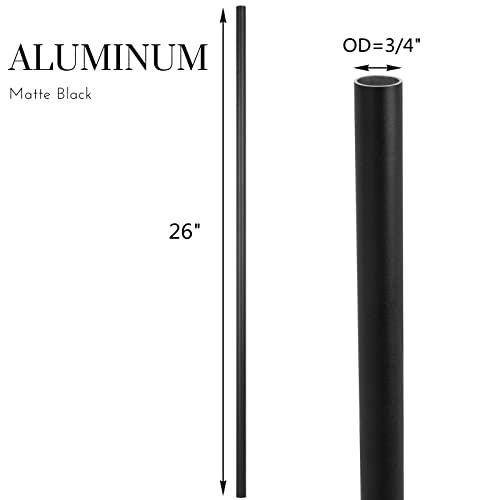 Senmit 26" x 3/4 Aluminum Deck Balusters- Indoor Outdoor Metal Deck Railing Sprindles - Hollow Round Stair Spindles for Deck Porch - Matte Black Coated 100 Pack - Image 2