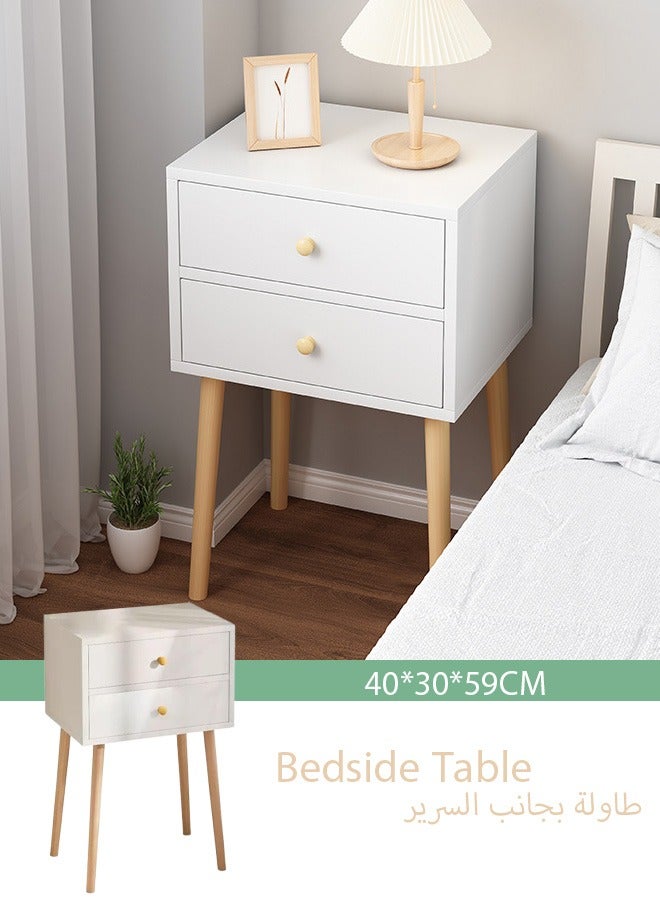 VUCATIN Bedroom Storage Lockers Small 2-Drawer Bedside Tables Bedside Storage Racks Bedside Storage Cabinets Night Stand for Small Spaces Modern End Side Table for Bedroom Living Room (Double Layer White + Double Drawer) - Image 1