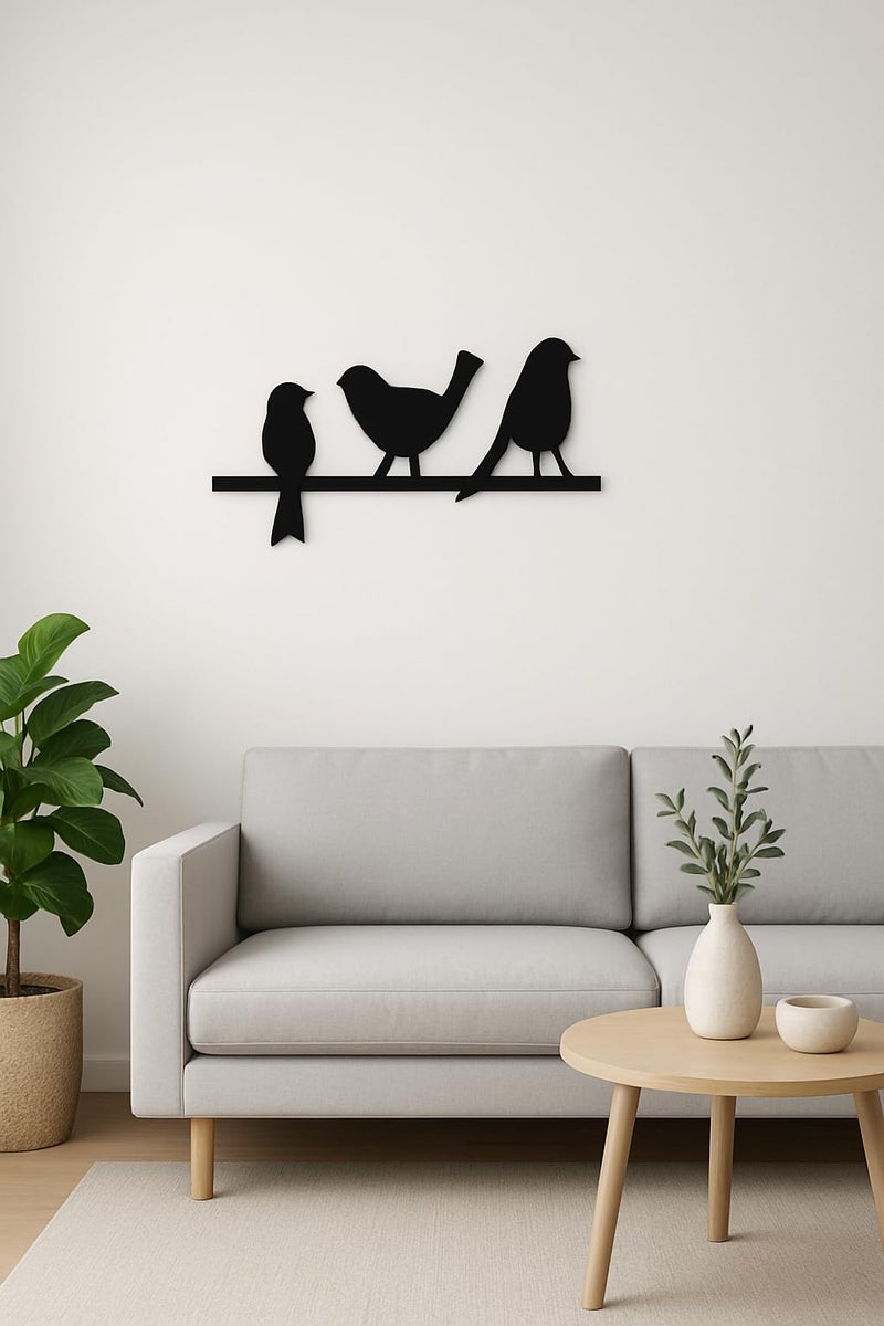 Camin Bird On The Tree Branch Design Wooden Wall Décor - 5Pcs | Wall Hanging Art for Living Room, Bedroom, Office | 3D Laser Cut MDF Wall Panel | Modern Home Decoration -Black - Image 2