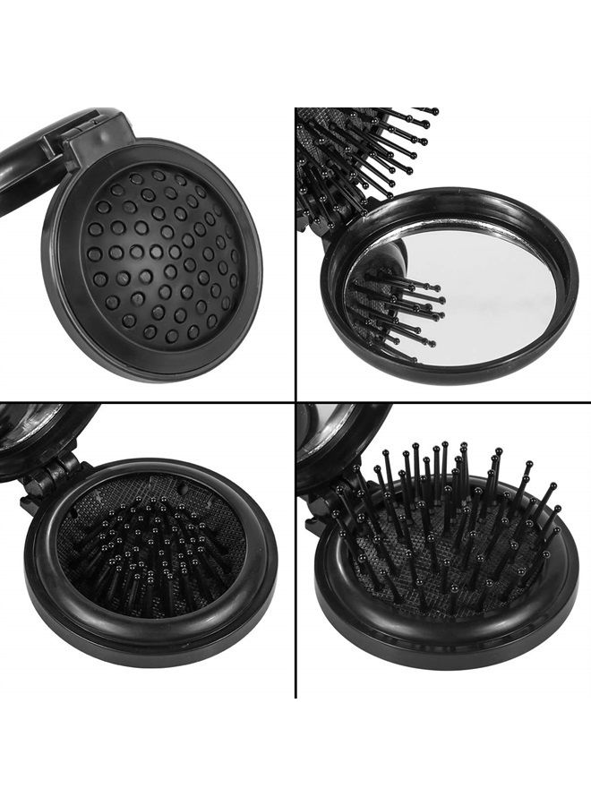 3PCS Folding Travel Hair Brush with Mirror, Mini Comb/Wet Brushes, Compact Purse Pocket Hair Massage Combor for Women and Girls