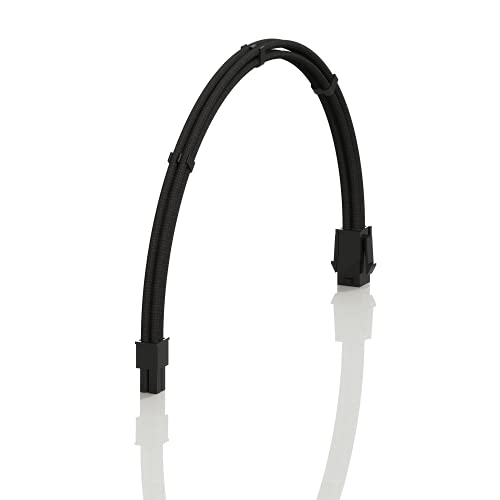 LINKUP - AVA 50cm EPS 4 Pin CPU ATX Motherboard PSU Power Supply Braided Sleeved Custom Mod PC Extension Cable w/Combs | Strong & Stiff Design | Single Pack | 500mm - Black - Image 1