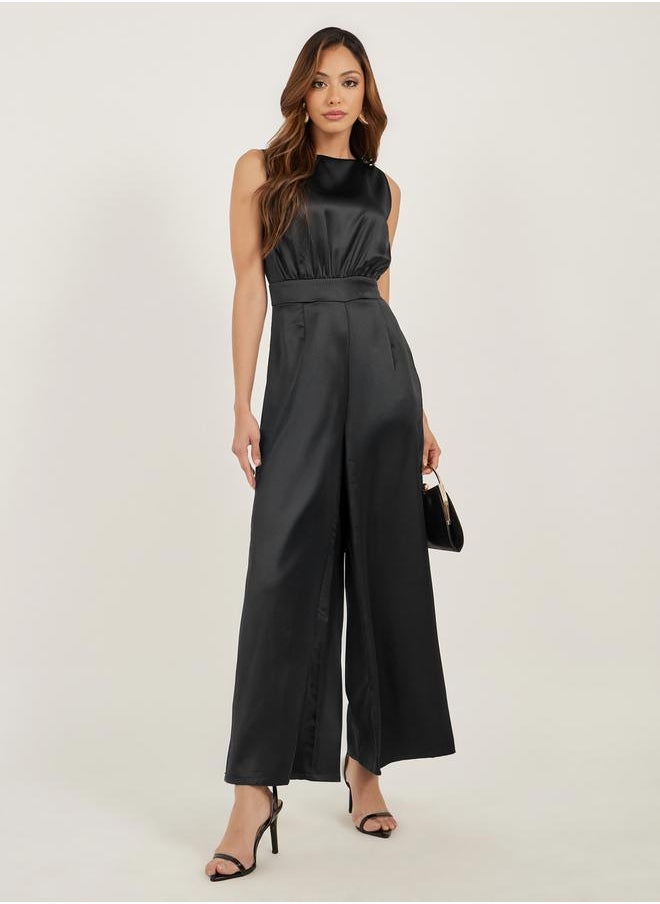 Styli Satin Sleeveless Wide Leg Jumpsuit  - Image 1