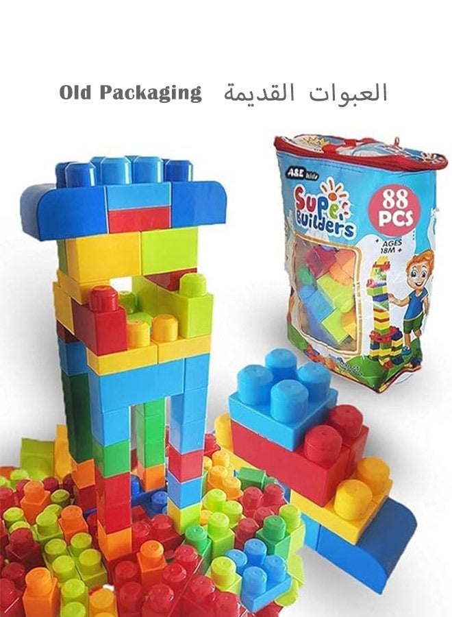 HY Toys Building Blocks 88 Pieces large Big jumbo Mega Bricks construction educational Assemble Bricks,And 1 Storage Bag, Toy Gift Set For Ages 1 And Up - Image 1