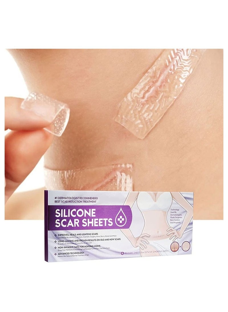 SYOSI Silicone Scar Sheets, Strips, Tape, Keloid, C-Section, Surgical-Scars Removal Treatment for Women and Men, Soften Flattens Burns Remover Reusable Sheet Resulting Fast (Pack of 4 Pcs) - Image 5