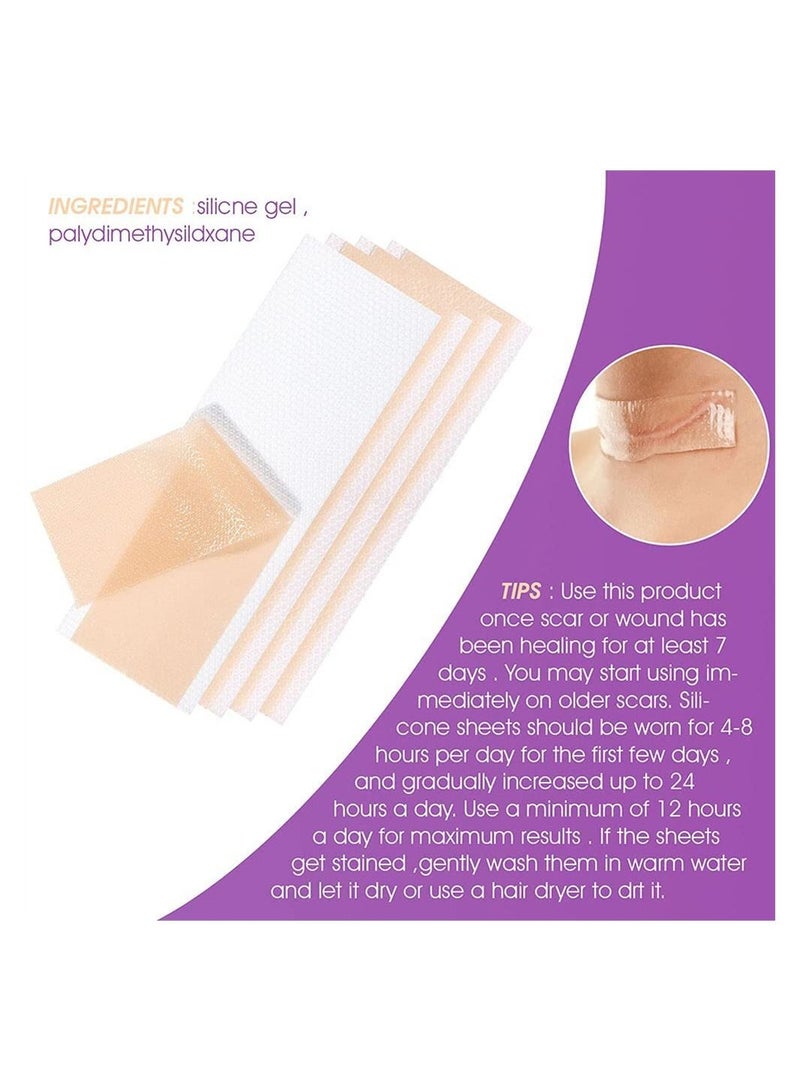 SYOSI Silicone Scar Sheets, Strips, Tape, Keloid, C-Section, Surgical-Scars Removal Treatment for Women and Men, Soften Flattens Burns Remover Reusable Sheet Resulting Fast (Pack of 4 Pcs) - Image 4