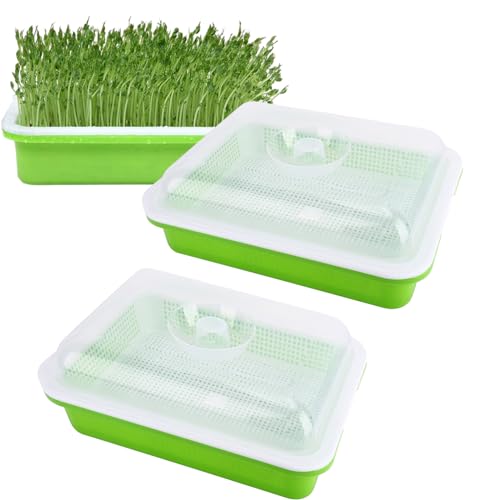 Homend 2 Pack Seed Sprouter Tray With Lid, Seed Germination Tray BPA Free Nursery Tray For Seedling Planting Great For Garden Home Office (2),Green - Image 1