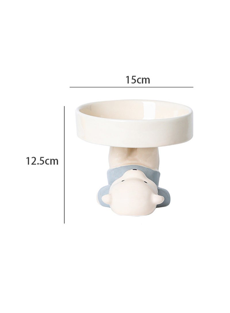 Raised Cat Bowl, Cat Food Bowl, Animal Theme Cute Ceramic Cat Bowl for Indoor Cats, Pet Slow Food Water Bowl, Good for Whiskers, Prevents Chin from Getting Black, Easy to Clean (Blue Bear) - Image 2