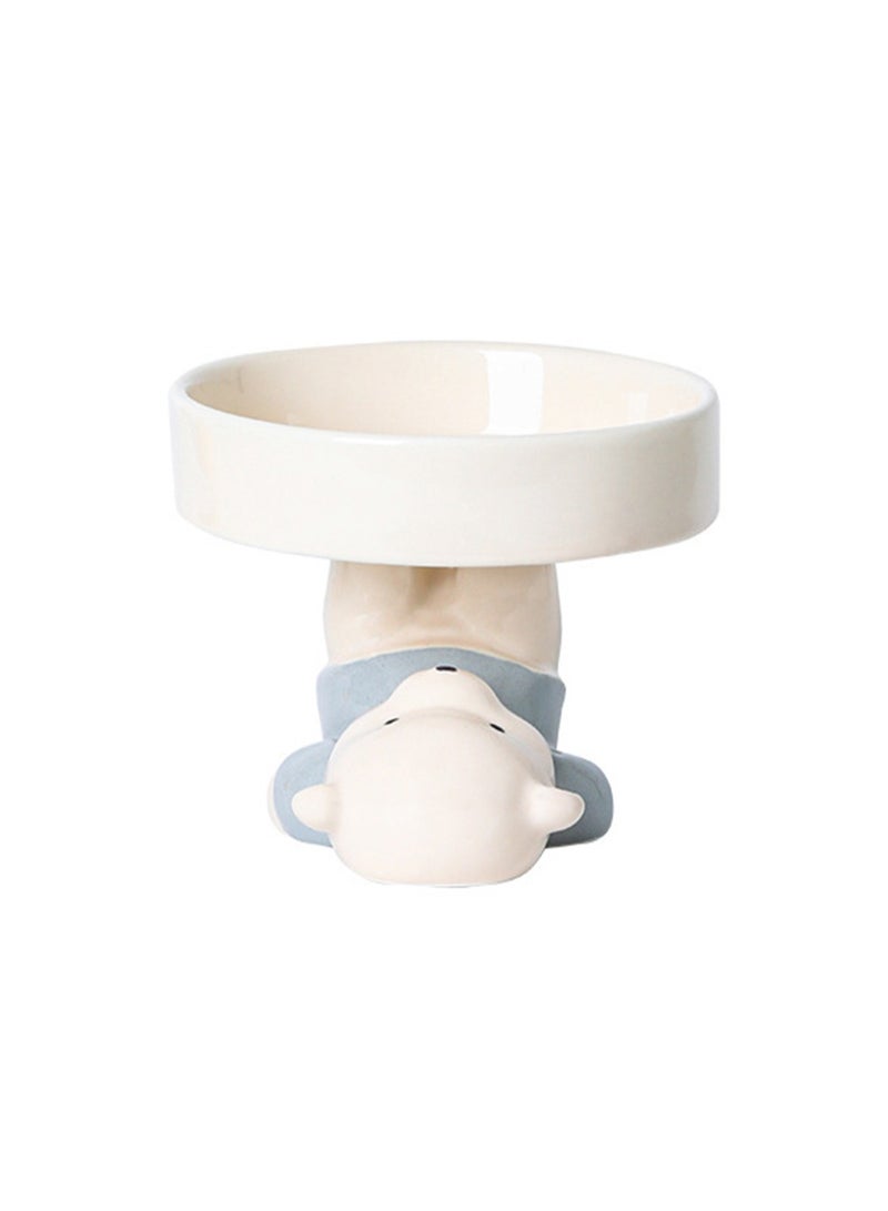 Raised Cat Bowl, Cat Food Bowl, Animal Theme Cute Ceramic Cat Bowl for Indoor Cats, Pet Slow Food Water Bowl, Good for Whiskers, Prevents Chin from Getting Black, Easy to Clean (Blue Bear) - Image 1