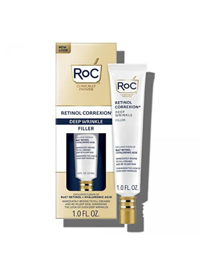 RoC Retinol Correxion Deep Wrinkle Facial Filler with Hyaluronic Acid Retinol Ounce, Christmas Gifts & Stocking Stuffers for Women and Men, 1 Fl Oz (Packaging May Vary)
