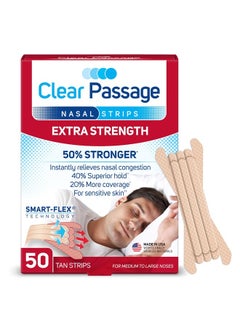 Clear Passage Nasal Strips Extra Strength, Tan, 50 Count | Works Instantly to Improve Sleep, Reduce Snoring, & Relieve Nasal Congestion Due to Colds & Allergies  - Image 1